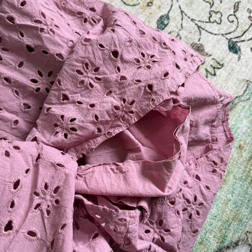 Eloquii Eyelet Detail Tie Front Puff Sleeve Maxi Dress Pink Mauve Size 18 - Picture 10 of 11
